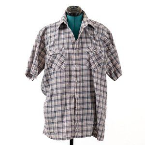 Vintage Blue and Red Plaid Button Down Short Sleeve Shirt Mens L